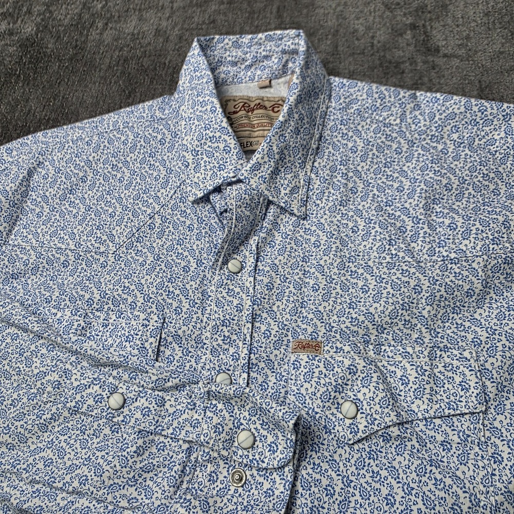 Rafter C Cowboy Collection Pearl Snap Shirt Mens XL Pro Flex 45 Blue Paisley